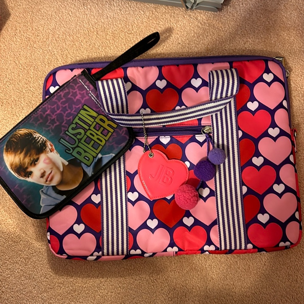 Justin Bieber ‘Someday’ laptop bag and Justin Bieber wrist clutch